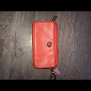 Adorable orange leather coach wallet wristlet